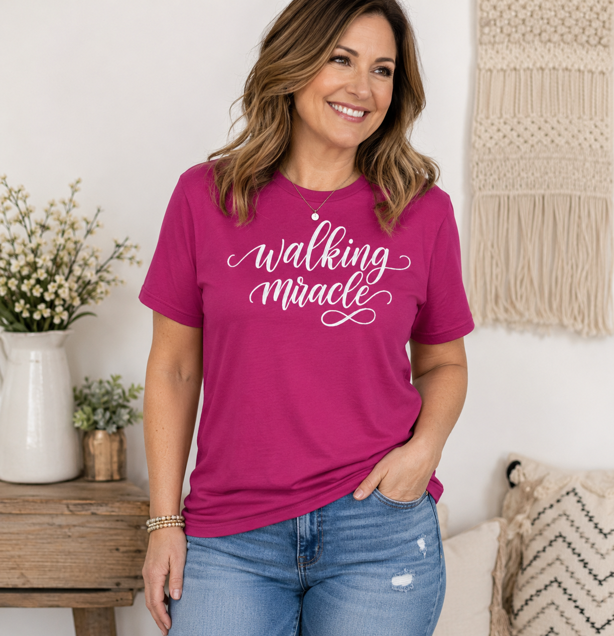 "Walking Miracle" T-shirt (white text)
